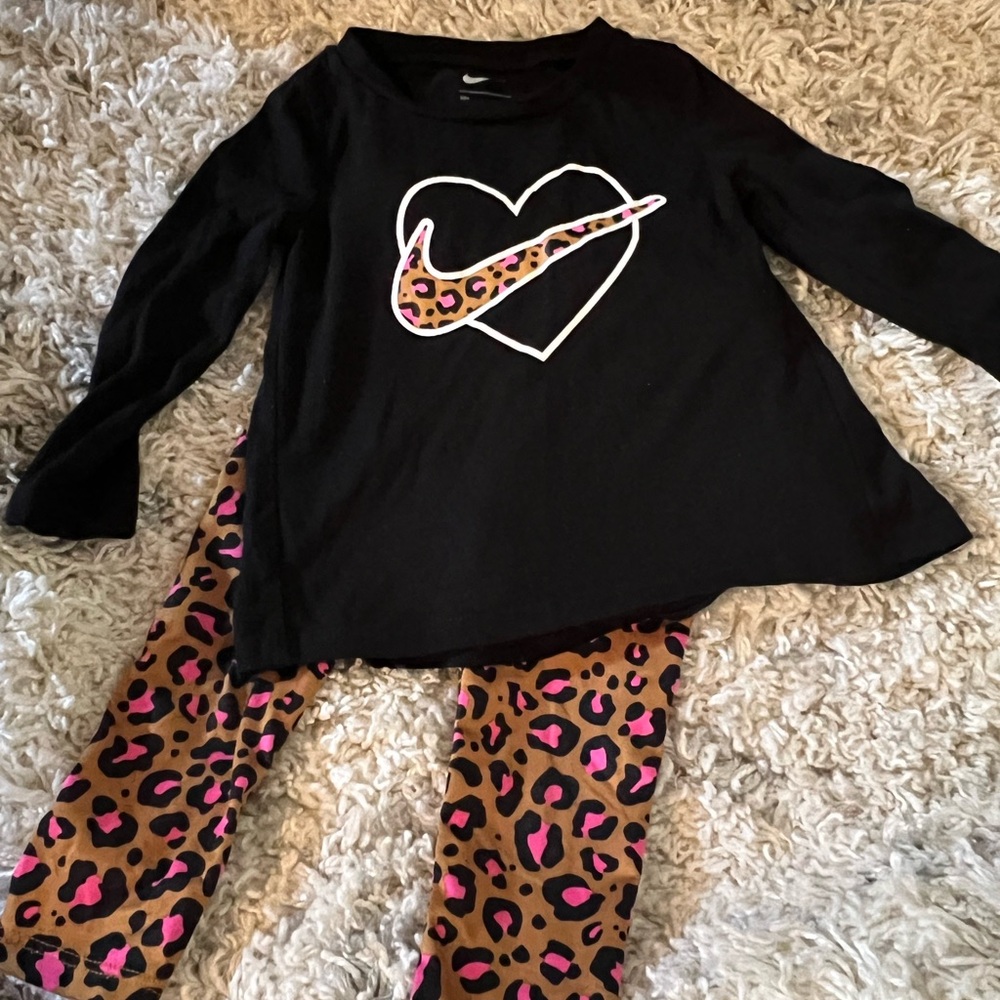 Nike Black Top with Heart and Leopard Print Leggings